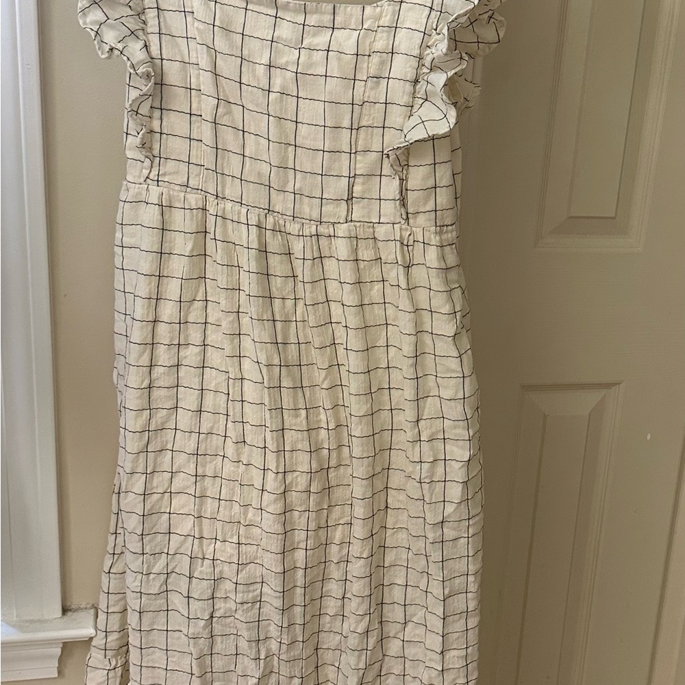Cream Checkered Ruffle Sleeve Dress